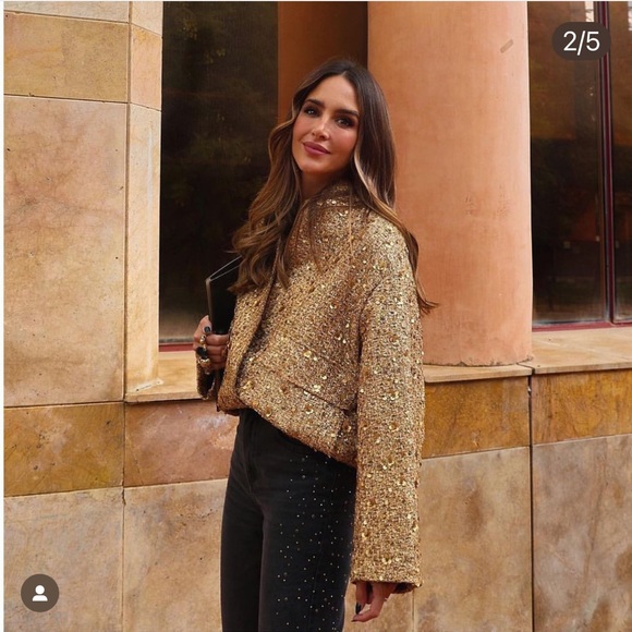 ZARA NEW COLLECTION GOLD SEQUIN JACKET BOMBER - Picture 3 of 16